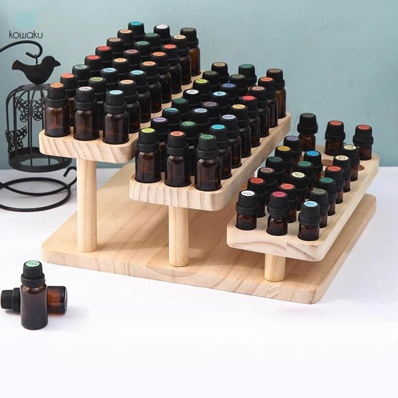 Giá trưng bày tinh dầu 3 tầng Hộp đựng bình gỗ Hộp đựng tinh dầu cho 72 chai 5ml 15ml Màn hình chai