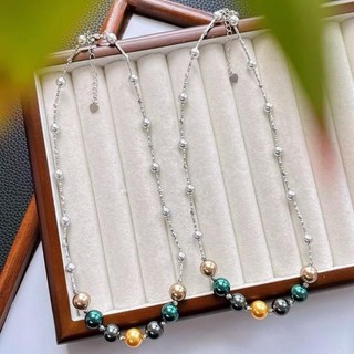 [ N1048 ] - Vòng Cổ, Chuỗi Hạt, Dây Chuyền Ngọc Nhân Tạo Xám Vàng Xanh Kem Sang Trọng Cho Nữ
