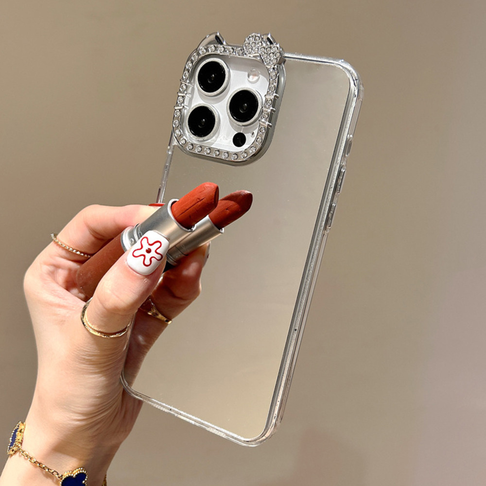 Ốp Điện Thoại Tai Cat Gương Cho iPhone 17ProMax 16Plus 15 14 13 12 Vỏ Bảo Vệ Chống Sốc
