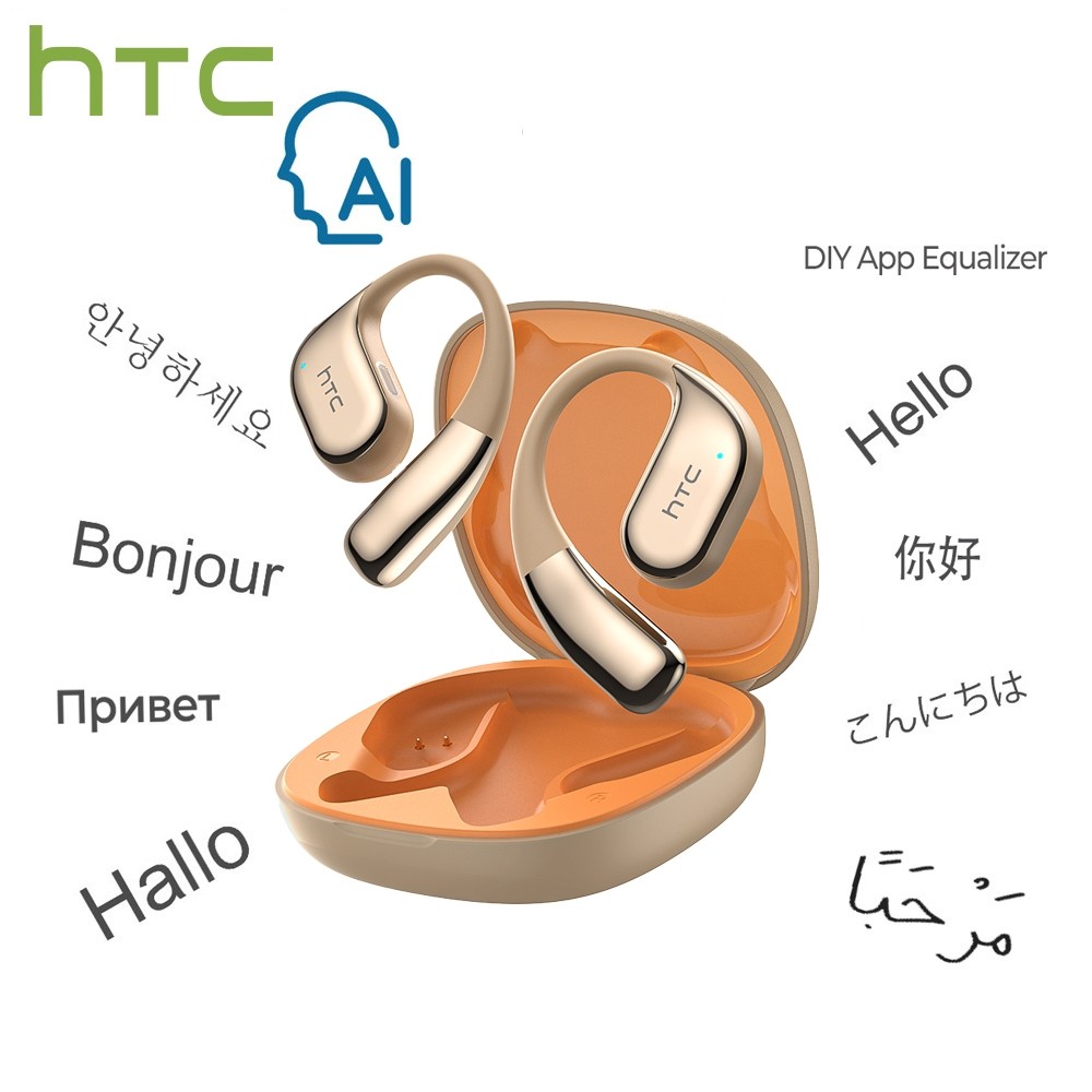 Product image Tai nghe dịch HTC NE39 OWS Hỗ trợ dịch đa ngôn ngữ AI Bluetooth 6.0 Chống nước IPX5 True HIFI Giảm tiếng ồn Âm thanh Cuộc gọi HD Vàng - AI