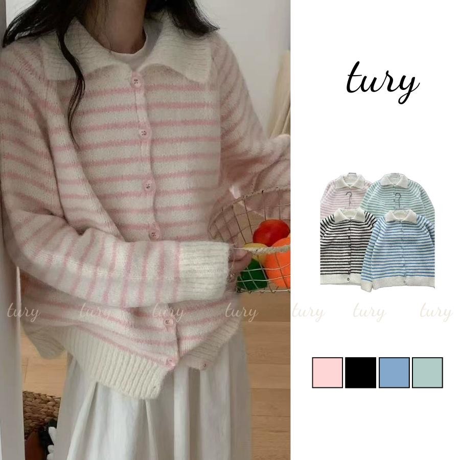 Áo Len Nữ - Tury - Áo len cardigan nữ sọc ngang cổ bẻ phong cách dễ thương - TA083