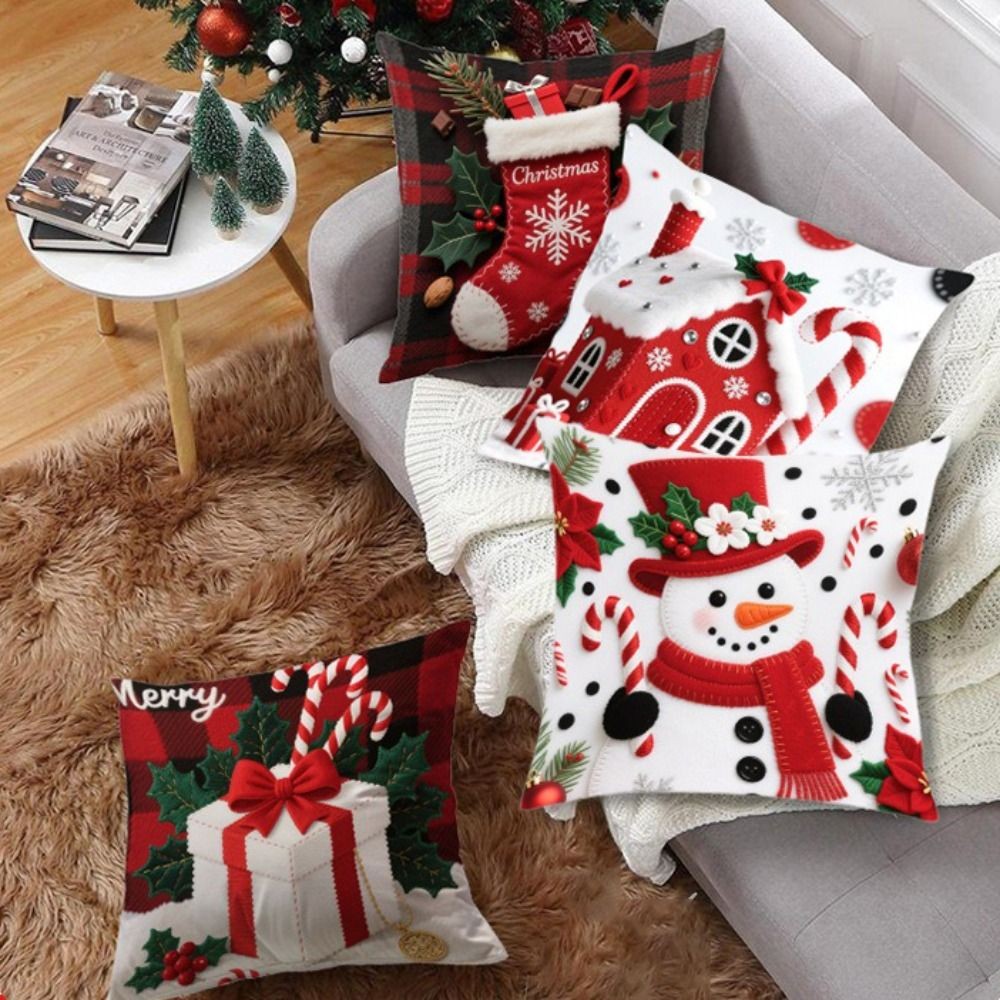 MARGREDY Giáng Sinh Đệm, Vỏ Gối Trang Trí Bông Tuyết Sang Trọng, Ông Già Noel Thanh Lịch Hoạt Hình Họa Tiết Cây Giáng Sinh Hình Vuông Vỏ Gối Giáng Sinh Trang Trí Nhà