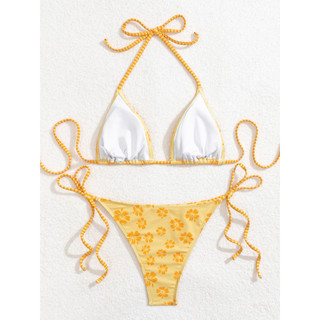 Nữ Swsimtui Đen Trắng Bóng Dây Hai Mảnh Bikini Đồ Bơi