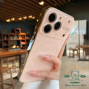 【 Ốp lưng iPhone17 】 Vỏ điện thoại từ tính mờ AG mạ màu cam iphone17 Pro Max 16 15 14 cho vỏ iPhone Vỏ mềm silicon TPU chống sốc