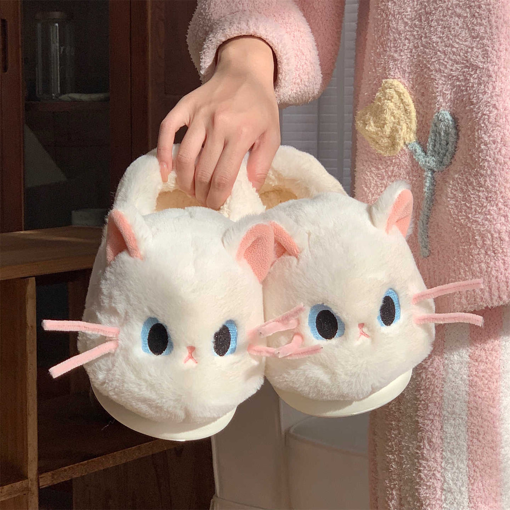 XIXITIAO Dép Cotton Gót Chân Dễ Thương Mắt Xanh Mèo Con Nữ Ấm Áp Thoải Mái Mùa Đông Sử Dụng Tại Nhà