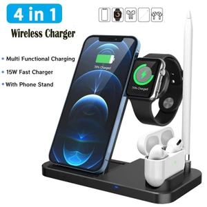 Sạc Không Dây 15W 4 Trong 1 Đế Sạc Nhanh Cho IPhone Samsung Watch 9 8 7 Series