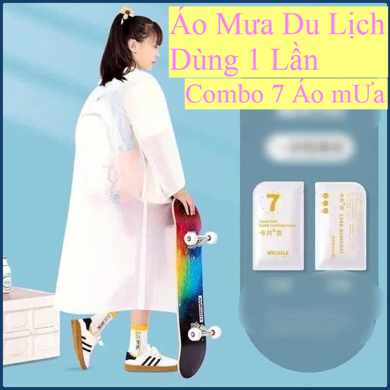 Combo 7 Áo mưa Du lịch ngoài trời sử dụng 1 2 lần, Set Áo mưa phương tiện nam nữ dùng 1 2 lần