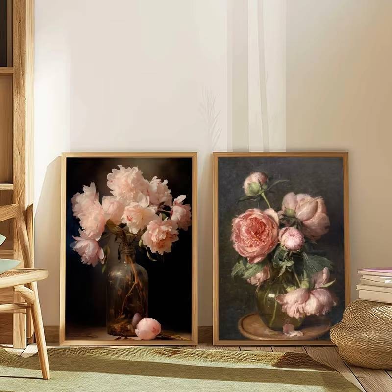 Vintage Bó Hoa Hồng Hồng Bắc Âu Thời Trang Tĩnh Vật Tranh Sơn Dầu In Poster Tranh Canvas Tranh Treo Tường Nghệ Thuật Hình Ảnh Trang Trí Nhà