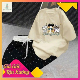 sét bộ quần ĐÙI cộc CHỮ A cạp chun màu trắng +mix áo phông -chữ G R O U P in ở giữa áo -