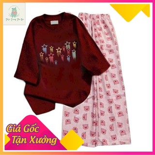 Sét Bộ Quần heo Hồng+ mix áo phông form rộng tay lỡ chất cotton su- hình ngôi sao-