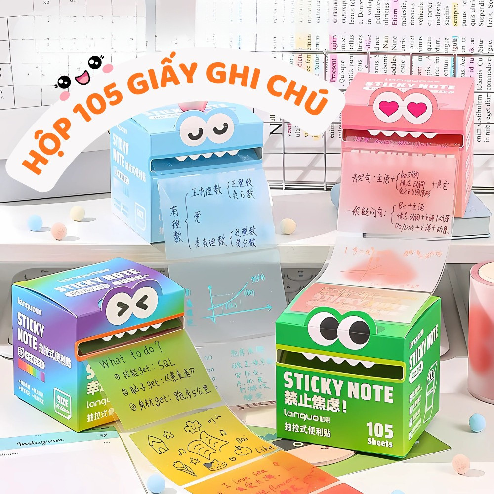 Hộp 105 Giấy Ghi Chú Nhiều Màu Sticky Note, Giấy Note Chống Thấm Viết ...