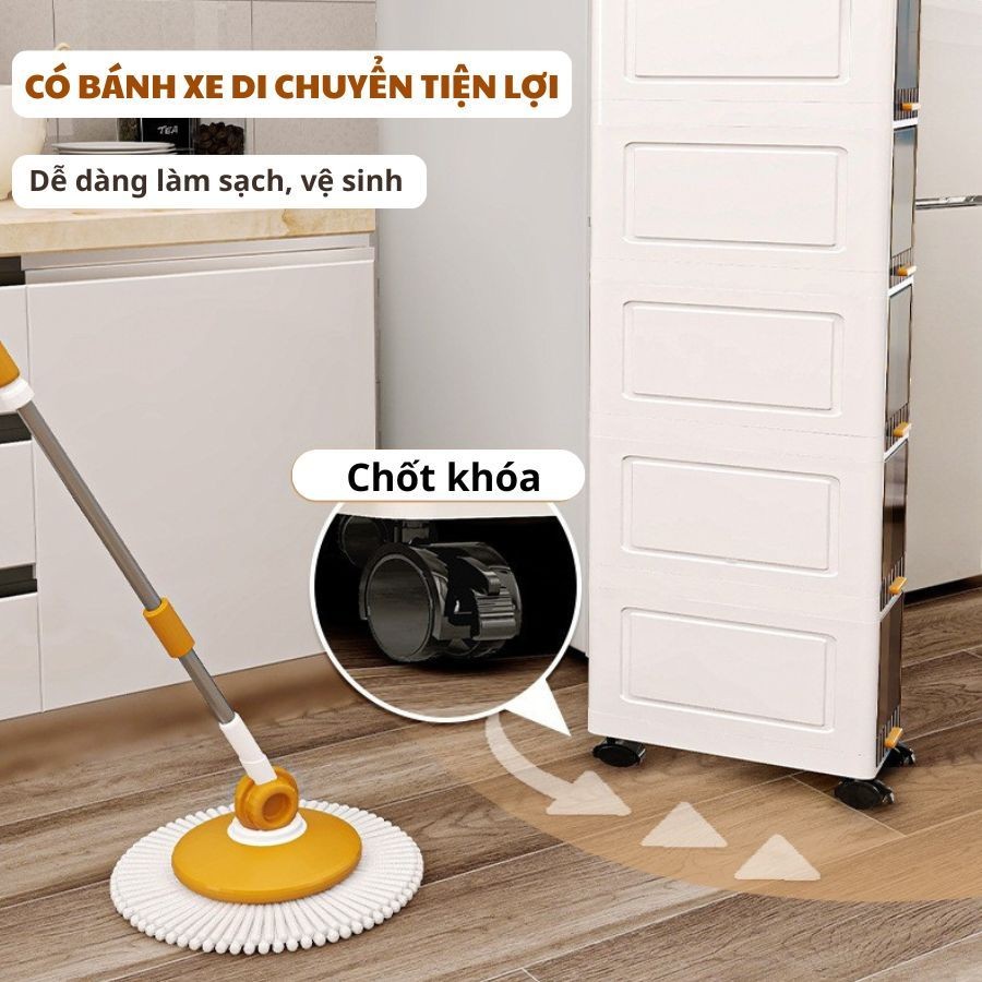 Tủ Đựng Đồ Khe Hẹp Đa Năng ENODA HOME, Tủ Nhựa Đựng Đồ Khe Hẹp, Tủ Gấp Gọn Có Bánh Xe Tận Dụng Không Gian Hẹp TUN001