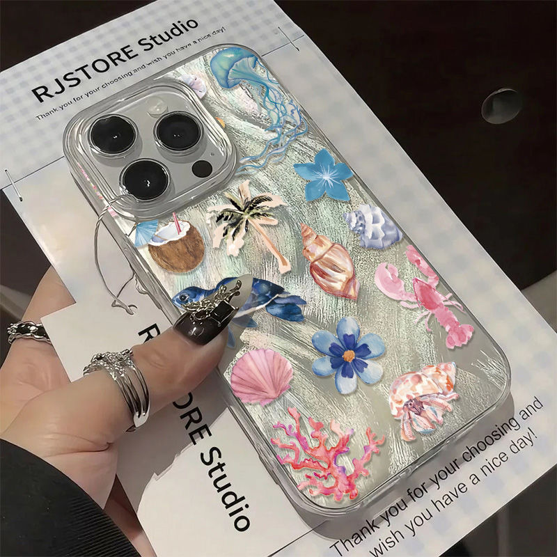 Vỏ Điện Thoại Laser Bạc Seashell Xanh Cho Samsung Galaxy S25 S26 FE S24 S23 S22 S21 Plus Ultra S20 FE Bao Acrylic Cứng Matte Chống Sốc Họa Tiết Lông Vũ