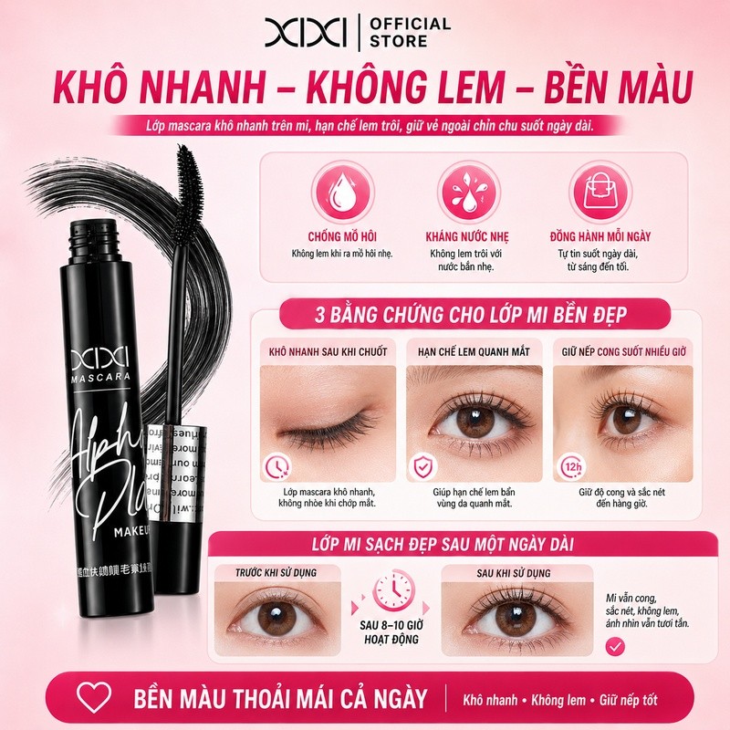 XIXI Mascara Siêu Dài – Cong Tơi Nhẹ, Lâu Trôi, Không Lem, Không Vón Cục, Chuốt Tơi Từng Sợi D836