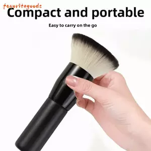 Bàn chải nền FAVORITEGOODS, Bàn chải bột rời đầu phẳng, Tay cầm bằng gỗ cầm tay Bàn chải viền mặt bằng sợi mềm đa chức năng cho ứng dụng Blush