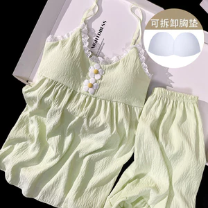 Bộ Đồ Ngủ Hai Mảnh Bộ Đồ Hai Mảnh Cho Nữ, Bộ Đồ Mặc Nhà Theo Phong Cách Tinh Khiết Với Đệm Ngực Bằng Vải Bông Mới
