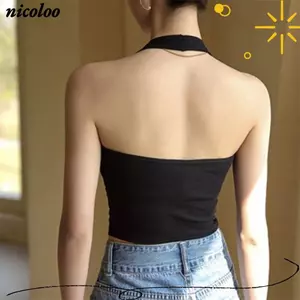 NICOLOO Crop Halter Tank Top, Áo Ngực Đệm Thiết Kế Lưng Gợi Cảm Áo Ngực Đệm Tank Top, Vẻ Đẹp Gợi Cảm Lưng Crop Chiều Dài Dây Cổ Nữ Dây Áo Vest Mặc Thường Ngày