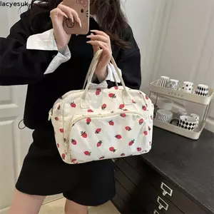 Túi đeo chéo dâu tây LACYESUK, Túi cầm tay vải nhung chống mài mòn chống thấm nước, Thời trang có thể tái sử dụng có tay cầm Túi đeo vai đơn dung tích lớn Công nhân văn phòng