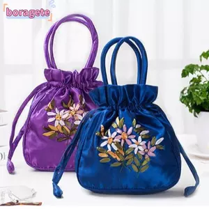 Túi đựng tay cầm hàng đầu BORAGETE, Túi xô nữ thêu hoa phong cách quốc gia, Túi đựng điện thoại Dacron nhỏ thời trang Túi xách nữ thường ngày