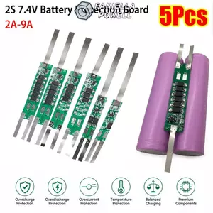 FANIELLAPOWELL 5 Mô-đun bảo vệ Li-ion BMS 18650, Bảng bảo vệ pin MOS Dải niken 2S 7.4V, Bảo vệ ngắn mạch quá tải đa năng 2A-9A