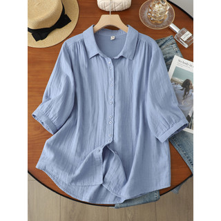 [Sẵn Sàng] Áo Sơ Mi Nữ 100% Sợi Cotton Cao Cấp Mùa Hè 2026 Mới Màu Trơn Ngắn Rời Đa Năng Văn Học Áo Sơ Mi Nửa Tay Mềm Mại