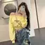 Áo nỉ cổ một chữ thêu chữ thiết kế ngọt ngào dành cho nữ mùa xuân không dây phong cách Hàn Quốc dáng rộng dáng rộng dáng ôm hơn dáng ngắn phong cách dài