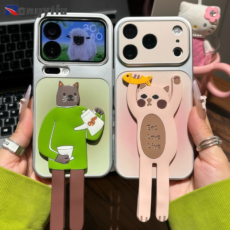 Ốp Điện Thoại Giá Đỡ Mèo Dễ Thương Cho OPPO A98 A96 A84 A80 A60 A79 A78 A77 A77S A76 A58 A57 A57S A57E A56S A54S A95 A94 A92 A9 A74 A73 A72 Vỏ Mềm Cặp Đôi Da PU Hoạt Hình