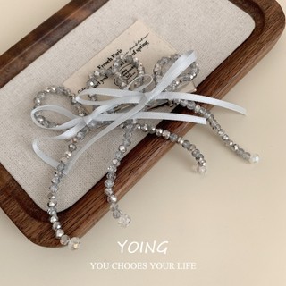 Yoing / Phong Cách Mới Pháp Handmade Đính Hạt Nơ Nhẹ Nhàng Lãng Mạn Phức Hợp Mỏ Vịt Kẹp Nữ