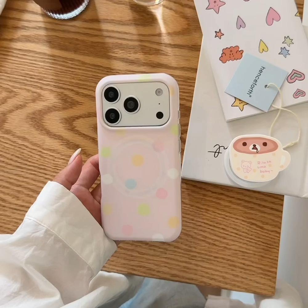 Vỏ cứng Tương thích với iPhone 13 14 14Pro 14ProMax 15 15Pro 15ProMax 16 16Pro 16ProMax 17 17Pro 17ProMax Ốp nam châm họa tiết chấm bi đầy màu sắc