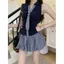 Mùa hè Phiên bản Hàn Quốc Phong cách Preppy Giả hai mảnh Kẻ sọc Khâu cổ áo polo Áo thun không tay Top Nữ
