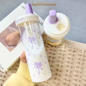 Bình Nước IAPPORTUNIA, Cốc Rơm Nơ Dung Tích Lớn, Cốc Nhựa 500ml Dễ Thương Trà Bong Bóng Cà Phê