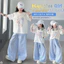 Quần ca rô mỏng mùa hè cho bé gái Phong cách mới Quần ống rộng màu xanh thông thường cho trẻ em