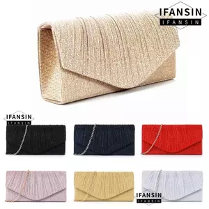 Túi ăn tối IFASIN, Dây chuyền dài với túi dạ hội xếp li, Túi đeo vai phong cách phong bì thanh lịch sáng bóng thời trang dành cho nữ