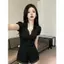 Mùa hè Phong cách mới tay phồng eo hẹp Slim-fit Pháp cổ chữ V khâu ren váy ngắn tính khí
