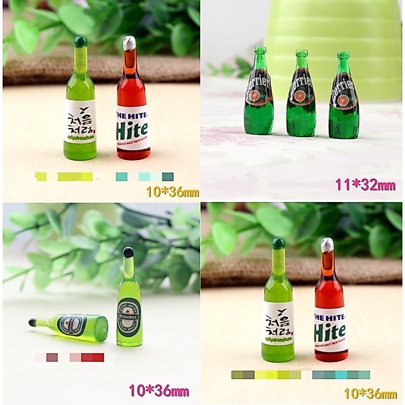 [Mô hình thu nhỏ] Chai bia nước trái cây xanh phụ kiện   trang trí bàn làm việc nhà cửa
