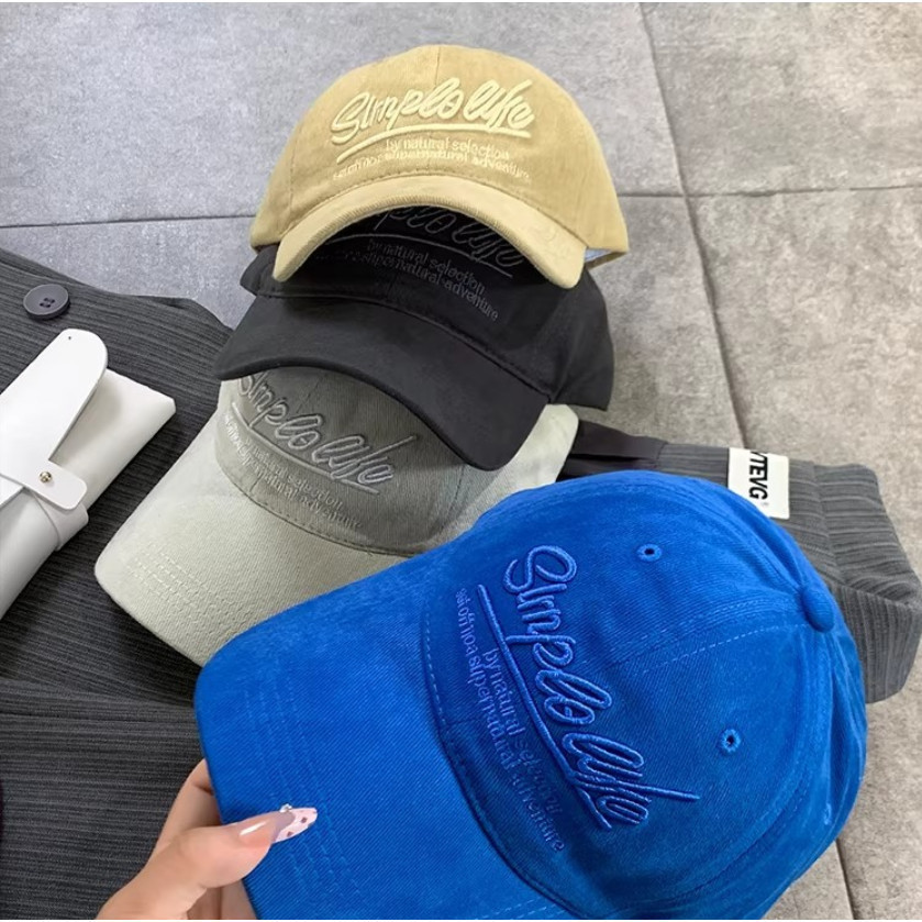 Nón lưỡi trai vành cong thêu chữ trơn Hàn thoáng khí du lịch outdoor Mũ lưỡi trai thời trang nam nữ