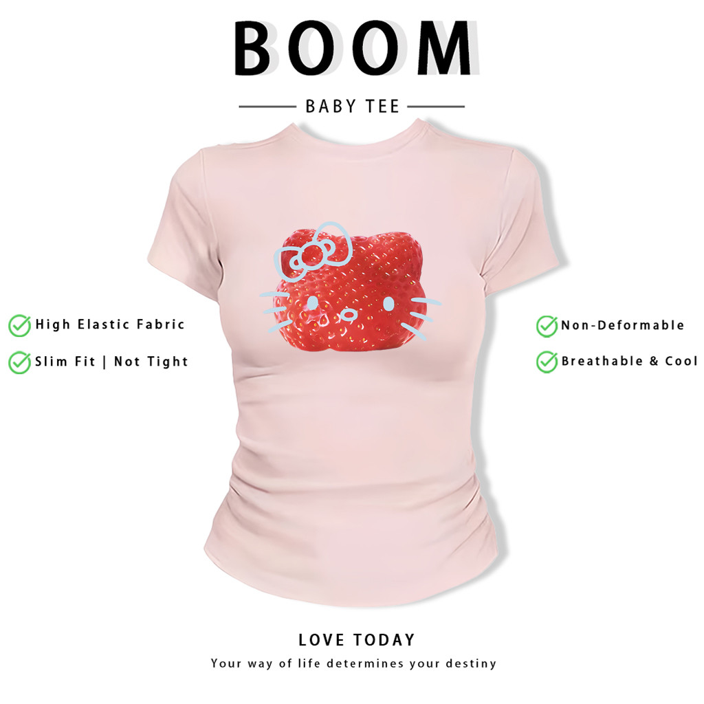 BOOM Áo Baby Tee Nữ Cotton Ôm Body-Áo Thun Ngắn Tay Y2K In Hình PhongCách Mùa Hè, Cổ Tròn Hàng Đầucách hàn quốc phong391