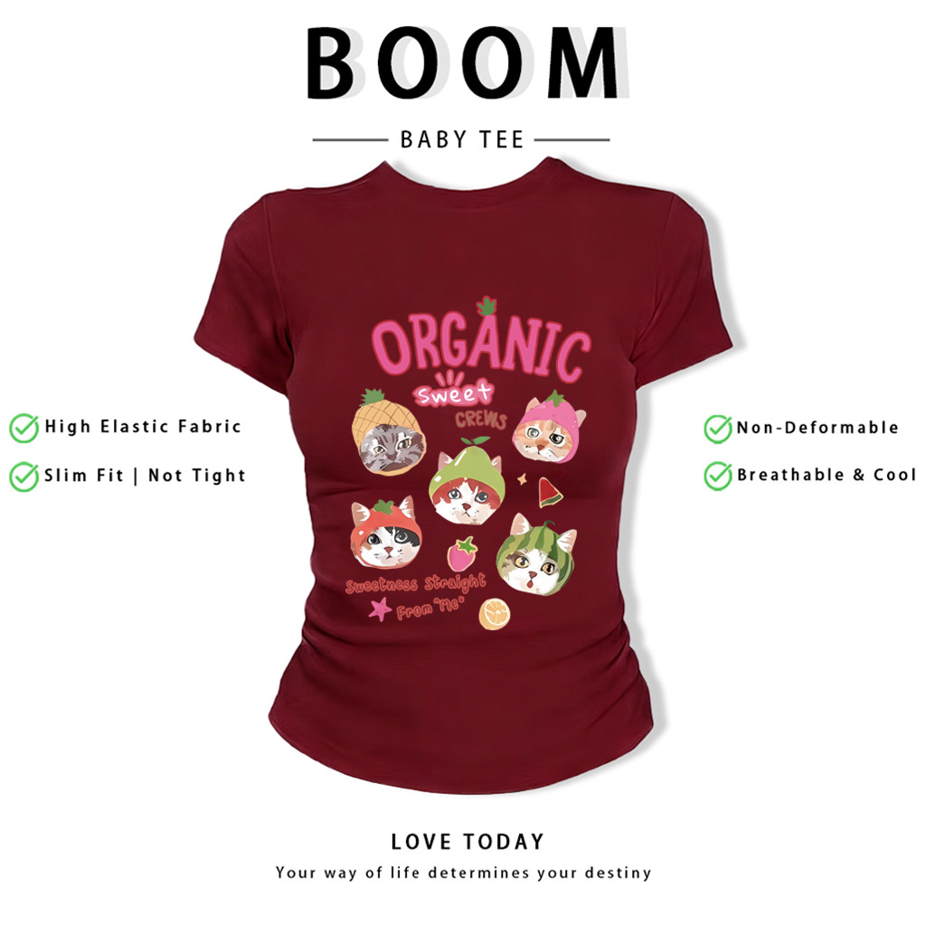 BOOM Áo Baby Tee Nữ Cotton Ôm Body-Áo Thun Ngắn Tay Y2K In Hình PhongCách Mùa Hè, Cổ Tròn Hàng Đầucách hàn quốc phong413