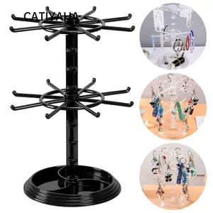 Giá treo móc khóa CATIYAHA, kệ trưng bày phụ kiện nhiều tầng chất liệu acrylic, giá đỡ trinkets 2 tầng điều chỉnh, thiết kế xoay, lưu trữ phụ kiện