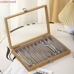 Khay đựng đồ trang sức CODECOVED, Hộp đựng vòng cổ dài bằng vải nhung, Hộp đựng đồ trang sức bằng gỗ màu trơn chất lượng cao, Hộp trưng bày mặt dây chuyền dung tích lớn Vòng tay dài