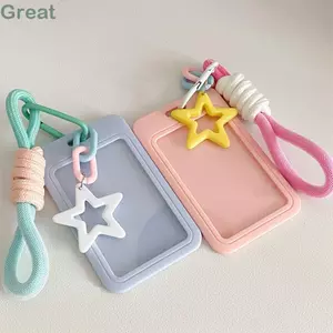 Tay áo thẻ TUYỆT VỜI, Hộp đựng thẻ ảnh bằng nhựa, có móc khóa DIY Star Mặt dây chuyền lưu trữ thẻ ID