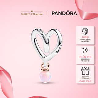 Charm Bạc Pandora Trái Tim Đính Đá Hồng Chữ Mum