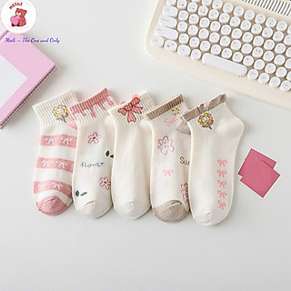 Tất Vớ Cổ Ngắn Hoạ Tiết Hồng Nơ Co Giãn Tốt, chất liệu cotton Dễ thương MEILI STORE