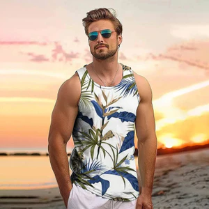 Mùa hè 3D Lá Nhiệt Đới Xe Tăng Top Dành Cho Nam Cây Dừa In Đồ Họa, Bông Tai Kẹp Dạo Phố Áo Vest Thoáng Mát