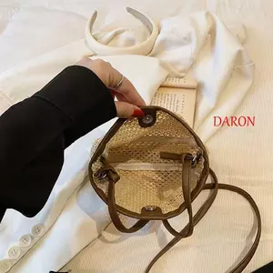 Túi DARON Raffia, Túi cói ống hút dệt rỗng bằng da Pu, Túi di động đơn giản Túi xách đi biển phong cách Bohemian Mua sắm