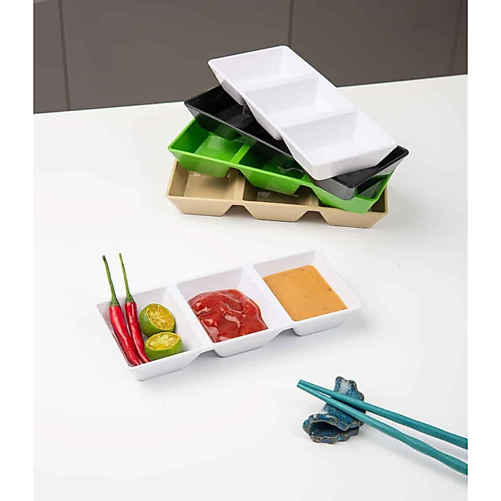 Đĩa chấm nhựa 2 ngăn 3 ngăn dày đẹp - đựng nước chấm sốt muối, chén đựng gia vị quán ăn nhà hàng