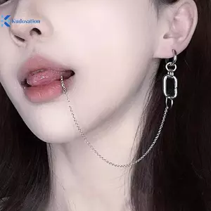 Kudosation Phong Cách Thoáng Mát Giả Xuyên Môi Kẹp Bông Tai Punk Dây Xích Liên Kết Bông Tai Bản Lề Môi Nhẫn Dành Cho Nữ Trang Sức Thời Trang Phụ Kiện Đẹp