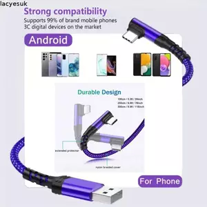 Cáp USB sang Type C LACYESUK, Cáp khuỷu tay 90 độ công suất 60W USB3.2 Gen 2, Sạc nhanh tốc độ 10Gbps Sạc nhanh 3A Cáp bện Nylon hiện tại Liên kết VR