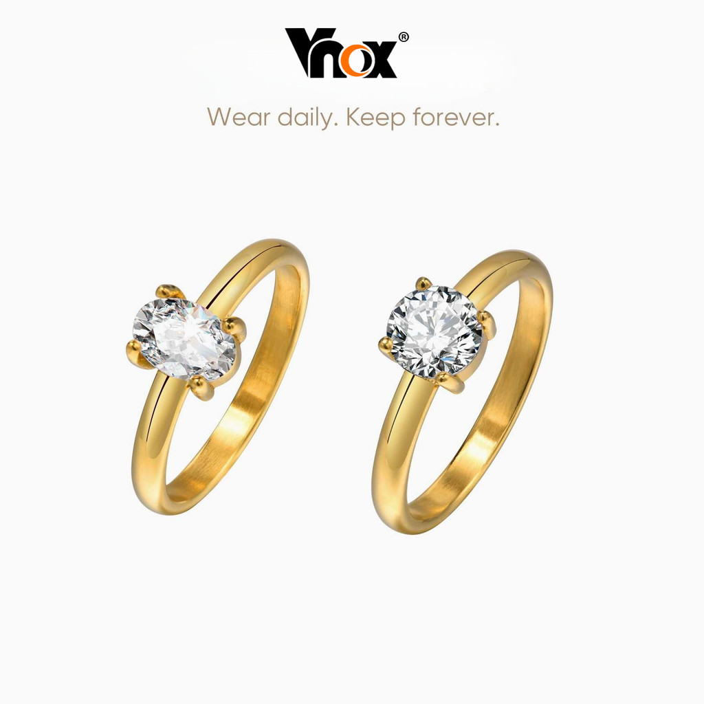 Nhẫn đính hôn Vnox Gold, Nhẫn đính hôn Phần 2, Nhẫn thu hút sự giàu có, Đá Zircon hình bầu dục lấp lánh, Không gây dị ứn