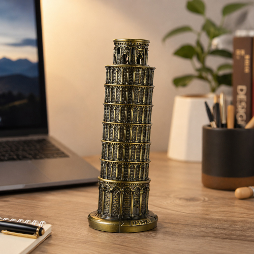 Mô hình kim loại tháp nghiêng Pisa để bàn BL79 tượng châu Âu cao 15 - 20cm
